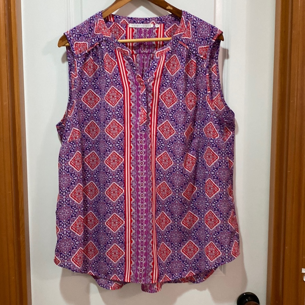 Woman Violet + Claire Top,  size 2X, color Purple and Pink.